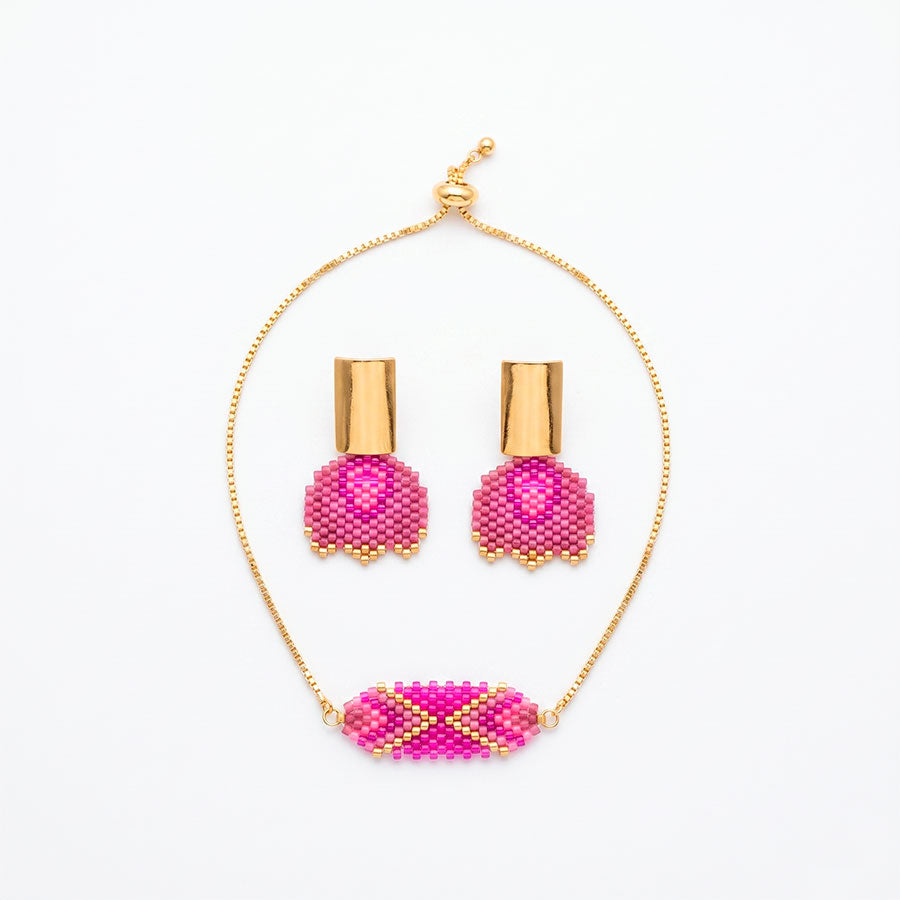 Set de pulsera y aretes tejidos a mano en miyuki